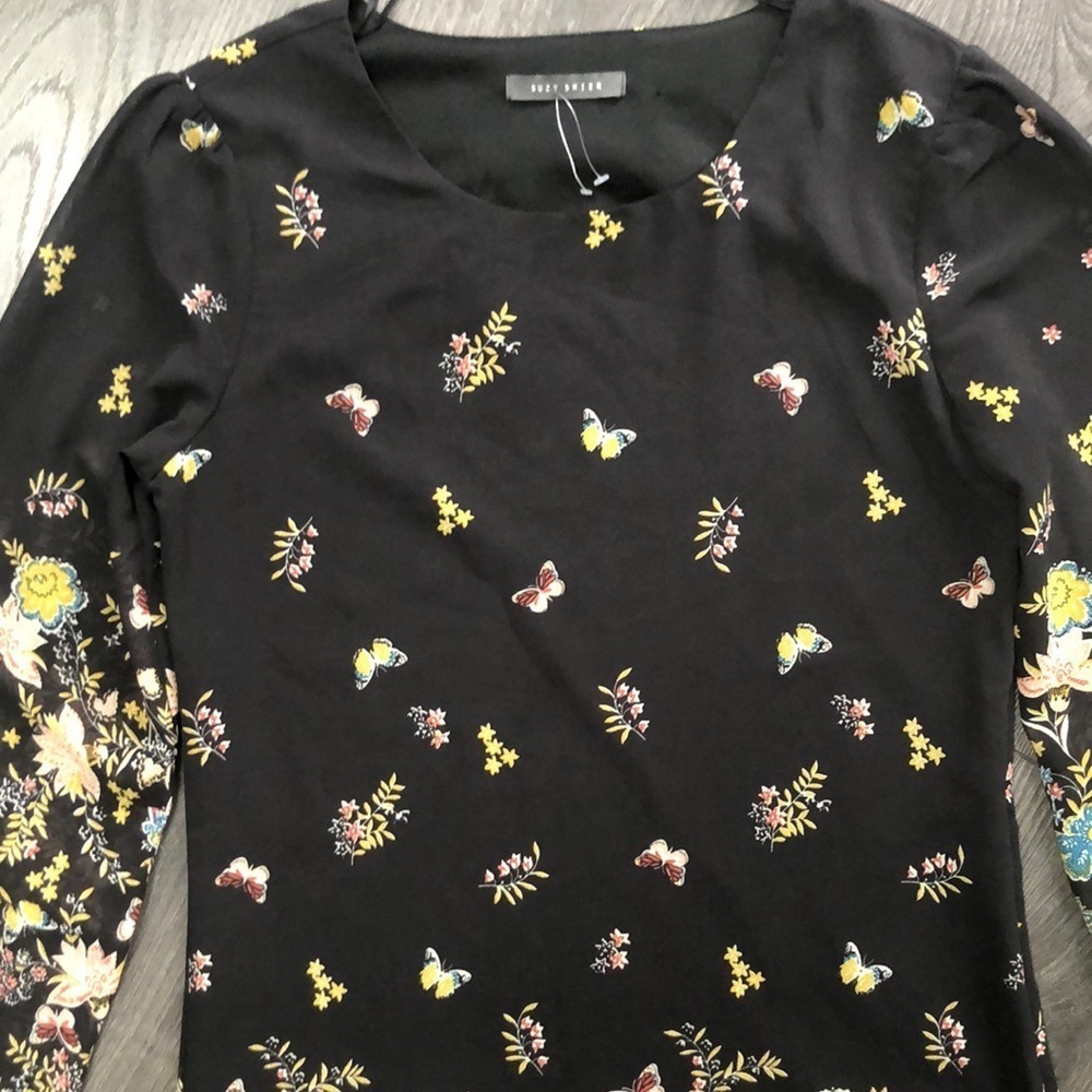 Suzy Shier Floral Print Dress with Sheer Sleeve Detail, Size X small - Picture 3 of 14